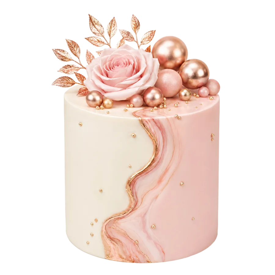 Tort premium roz cu rose-gold creat cu AI